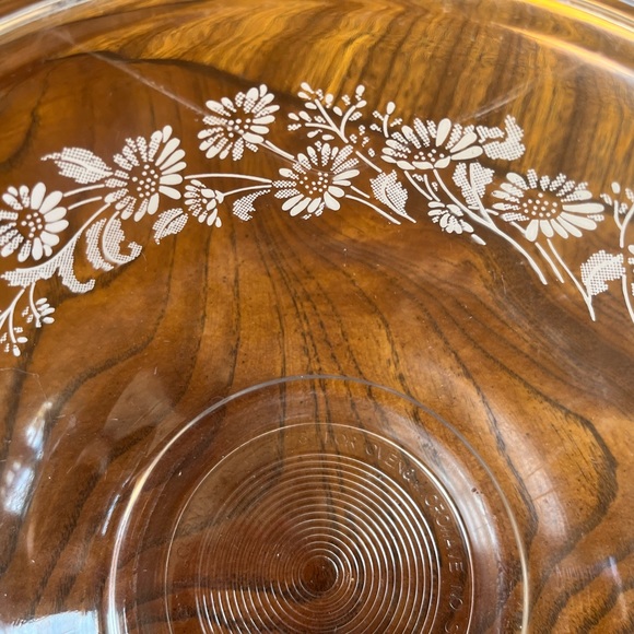 Vintage Pyrex Colonial Mist Daisy Floral Set of 3 Nesting Bowls Clear glass GUC - Picture 6 of 10
